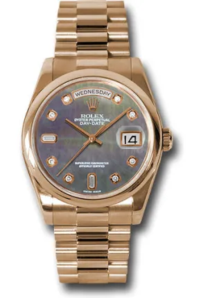   x Pink Gold Day-Date 36 Watch - Domed Bezel - Dark Mother-Of-Pearl Diamond Dial - President Bracelet - 118205 dkmdp Day-Date Watches Affordable Day-Date Watch