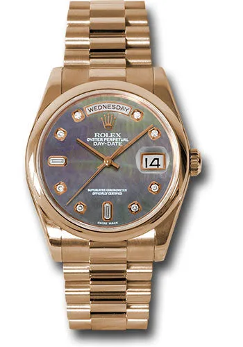   x Pink Gold Day-Date 36 Watch - Domed Bezel - Dark Mother-Of-Pearl Diamond Dial - President Bracelet - 118205 dkmdp Day-Date Watches Affordable Day-Date Watch