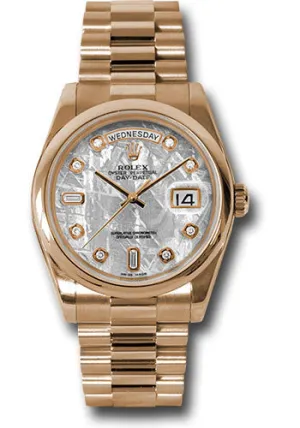   x Pink Gold Day-Date 36 Watch - Domed Bezel - Meteorite Diamond Dial - President Bracelet - 118205 mtdp Day-Date Watches Affordable Day-Date Watch