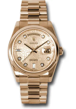   x Pink Gold Day-Date 36 Watch - Domed Bezel - Pink Champagne Jubilee Diamond Dial - President Bracelet - 118205 chjdp Day-Date Watches Affordable Day-Date Watch