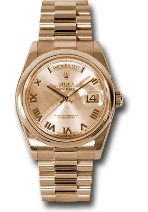   x Pink Gold Day-Date 36 Watch - Domed Bezel - Pink Champagne Roman Dial - President Bracelet - 118205 chrp Day-Date Watches Affordable Day-Date Watch