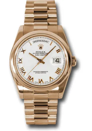   x Pink Gold Day-Date 36 Watch - Domed Bezel - White Roman Dial - President Bracelet - 118205 wrp Day-Date Watches Affordable Day-Date Watch