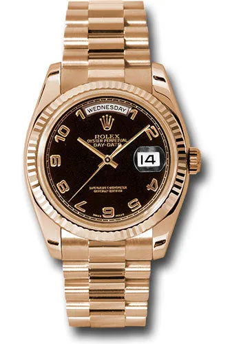   x Pink Gold Day-Date 36 Watch - Fluted Bezel - Black Arabic Dial - President Bracelet - 118235 bkap Day-Date Watches Affordable Day-Date Watch