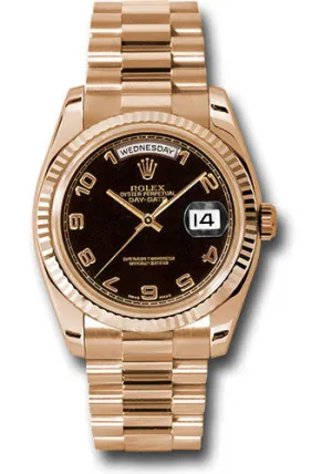   x Pink Gold Day-Date 36 Watch - Fluted Bezel - Black Arabic Dial - President Bracelet - 118235 bkap Day-Date Watches Affordable Day-Date Watch