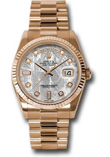   x Pink Gold Day-Date 36 Watch - Fluted Bezel - Meteorite Diamond Dial - President Bracelet - 118235 mtdp Day-Date Watches Affordable Day-Date Watch