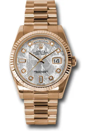   x Pink Gold Day-Date 36 Watch - Fluted Bezel - Meteorite Diamond Dial - President Bracelet - 118235 mtdp Day-Date Watches Affordable Day-Date Watch