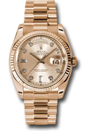   x Pink Gold Day-Date 36 Watch - Fluted Bezel - Pink Champagne Diamond Dial - President Bracelet - 118235 chdp Day-Date Watches Affordable Day-Date Watch