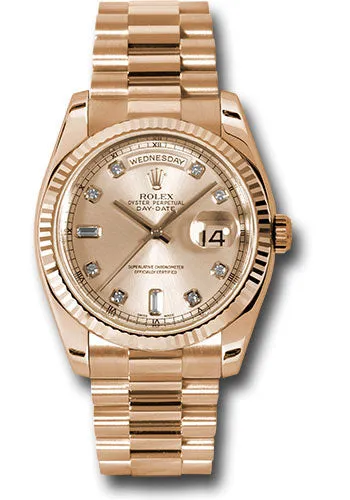   x Pink Gold Day-Date 36 Watch - Fluted Bezel - Pink Champagne Diamond Dial - President Bracelet - 118235 chdp Day-Date Watches Affordable Day-Date Watch