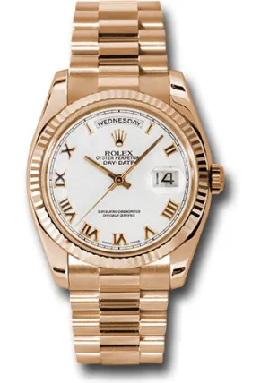   x Pink Gold Day-Date 36 Watch - Fluted Bezel - White Roman Dial - President Bracelet - 118235 wrp Day-Date Watches Affordable Day-Date Watch