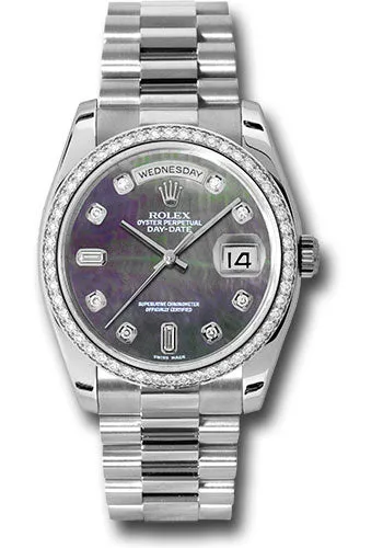   x Platinum Day-Date 36 Watch -  Bezel - Dark Mother-Of-Pearl Diamond Dial - President Bracelet - 118346 dkmdp Day-Date Watches Affordable Day-Date Watch