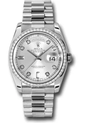   x Platinum Day-Date 36 Watch -  Bezel - Silver Diamond Dial - President Bracelet - 118346 sdp Day-Date Watches Affordable Day-Date Watch
