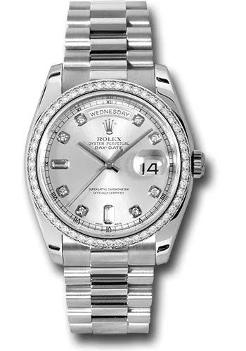   x Platinum Day-Date 36 Watch -  Bezel - Silver Diamond Dial - President Bracelet - 118346 sdp Day-Date Watches Affordable Day-Date Watch