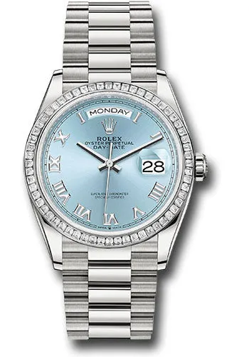   x Platinum Day-Date 36 Watch - Diamond Bezel - Ice Blue Roman Dial - President Bracelet - 128396tbr ibrp Day-Date Watches Affordable Day-Date Watch
