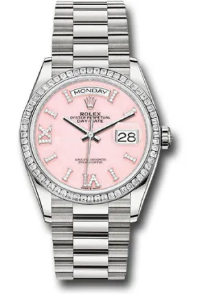   x Platinum Day-Date 36 Watch - Diamond Bezel - Pink Opal Diamond Index Roman 9 Dial - President Bracelet - 128396tbr podidrp Day-Date Watches Affordable Day-Date Watch