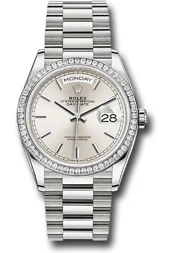   x Platinum Day-Date 36 Watch - Diamond Bezel - Silver Index Dial - President Bracelet - 128396tbr sip Day-Date Watches Affordable Day-Date Watch