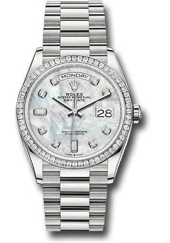   x Platinum Day-Date 36 Watch - Diamond Bezel - White Mother-Of-Pearl Diamond Dial - President Bracelet - 128396tbr mdp Day-Date Watches Affordable Day-Date Watch