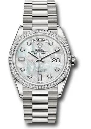   x Platinum Day-Date 36 Watch - Diamond Bezel - White Mother-Of-Pearl Diamond Dial - President Bracelet - 128396tbr mdp Day-Date Watches Affordable Day-Date Watch