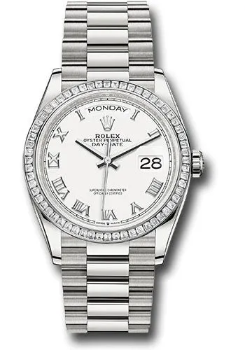   x Platinum Day-Date 36 Watch - Diamond Bezel - White Roman Dial - President Bracelet - 128396tbr wrp Day-Date Watches Affordable Day-Date Watch