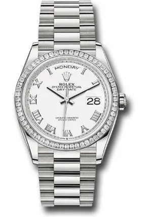   x Platinum Day-Date 36 Watch - Diamond Bezel - White Roman Dial - President Bracelet - 128396tbr wrp Day-Date Watches Affordable Day-Date Watch