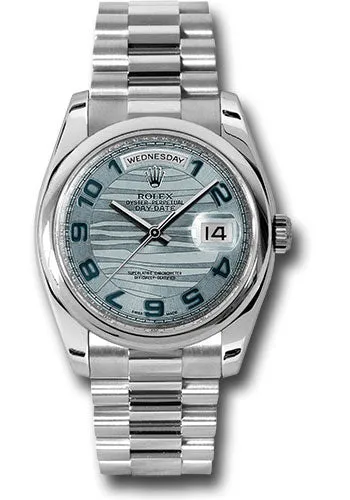   x Platinum Day-Date 36 Watch - Domed Bezel - Ice Blue Wave Arabic Dial - President Bracelet - 118206 glawap Day-Date Watches Affordable Day-Date Watch