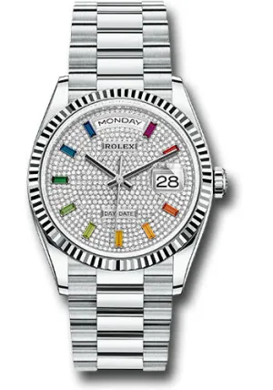   x Platinum Day-Date 36 Watch - Fluted Bezel - Diamond-Paved Dial - President Bracelet - 128236 dprsp Day-Date Watches Affordable Day-Date Watch