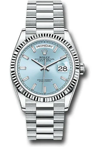   x Platinum Day-Date 36 Watch - Fluted Bezel - Ice Blue Dial - President Bracelet - 128236 ibbdp Day-Date Watches Affordable Day-Date Watch