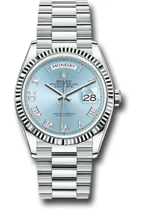   x Platinum Day-Date 36 Watch - Fluted Bezel - Ice Blue Roman Dial - President Bracelet - 128236 ibrp Day-Date Watches Affordable Day-Date Watch