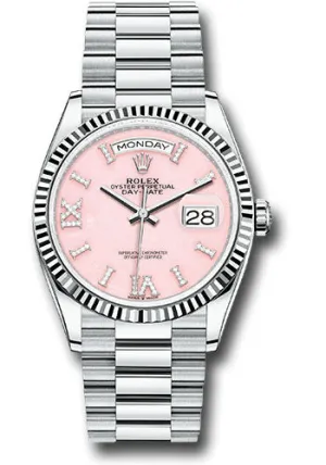   x Platinum Day-Date 36 Watch - Fluted Bezel - Pink Opal Diamond Index Roman 9 Dial - President Bracelet - 128236 podidrp Day-Date Watches Affordable Day-Date Watch