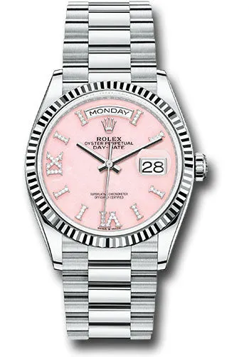   x Platinum Day-Date 36 Watch - Fluted Bezel - Pink Opal Diamond Index Roman 9 Dial - President Bracelet - 128236 podidrp Day-Date Watches Affordable Day-Date Watch