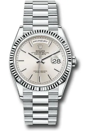   x Platinum Day-Date 36 Watch - Fluted Bezel - Silver Index Dial - President Bracelet - 128236 sip Day-Date Watches Affordable Day-Date Watch