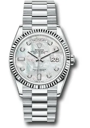   x Platinum Day-Date 36 Watch - Fluted Bezel - White Mother-Of-Pearl Diamond Dial - President Bracelet - 128236 mdp Day-Date Watches Affordable Day-Date Watch