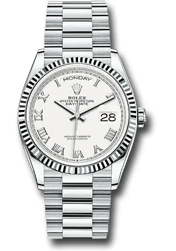   x Platinum Day-Date 36 Watch - Fluted Bezel - White Roman Dial - President Bracelet - 128236 wrp Day-Date Watches Affordable Day-Date Watch
