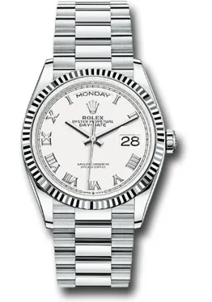   x Platinum Day-Date 36 Watch - Fluted Bezel - White Roman Dial - President Bracelet - 128236 wrp Day-Date Watches Affordable Day-Date Watch