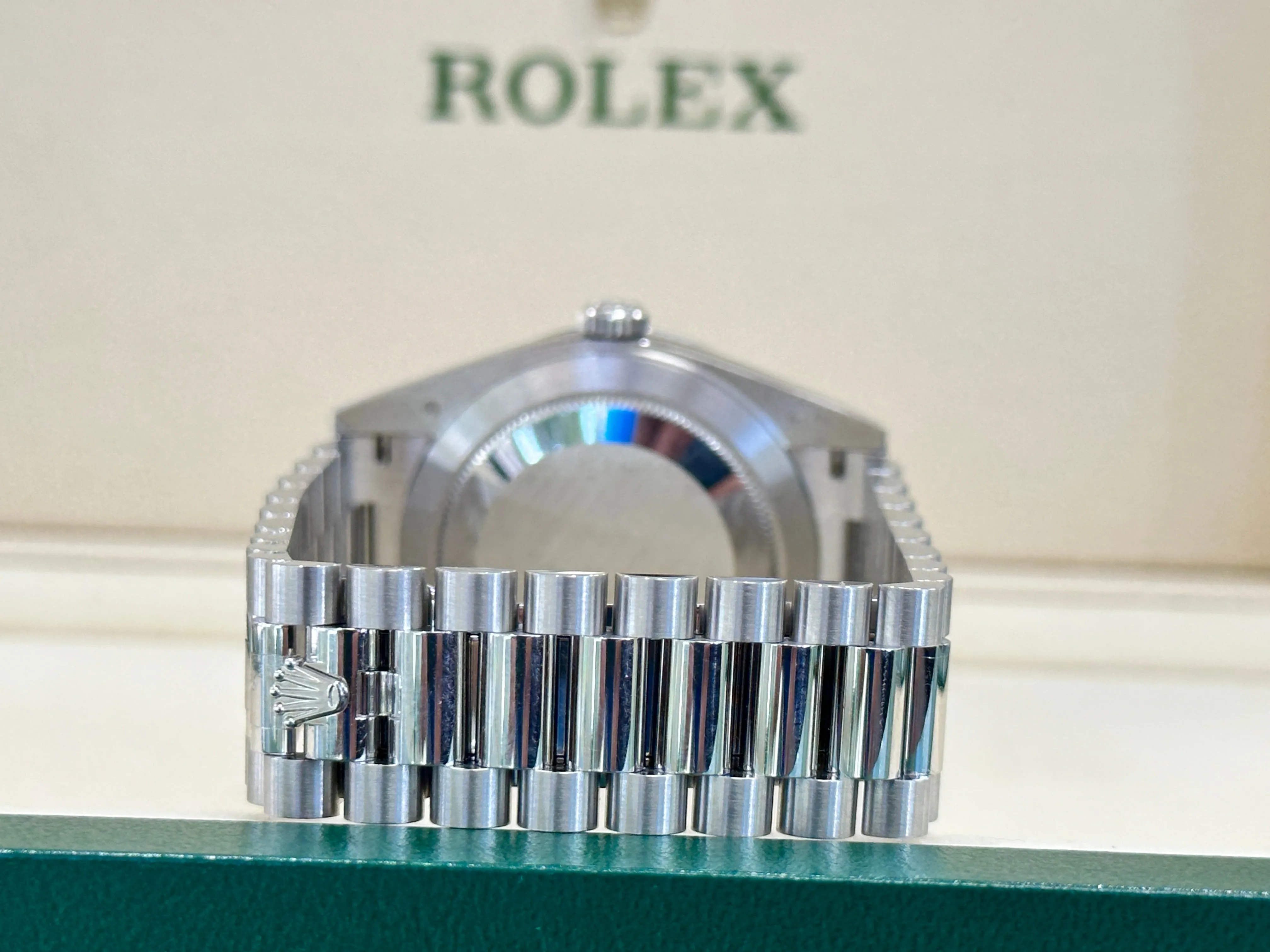   x Platinum Day-Date 40 228396TBR Factory Paved Diamond Sapphire Dial Baguette Diamond Bezel Box/Papers MINT