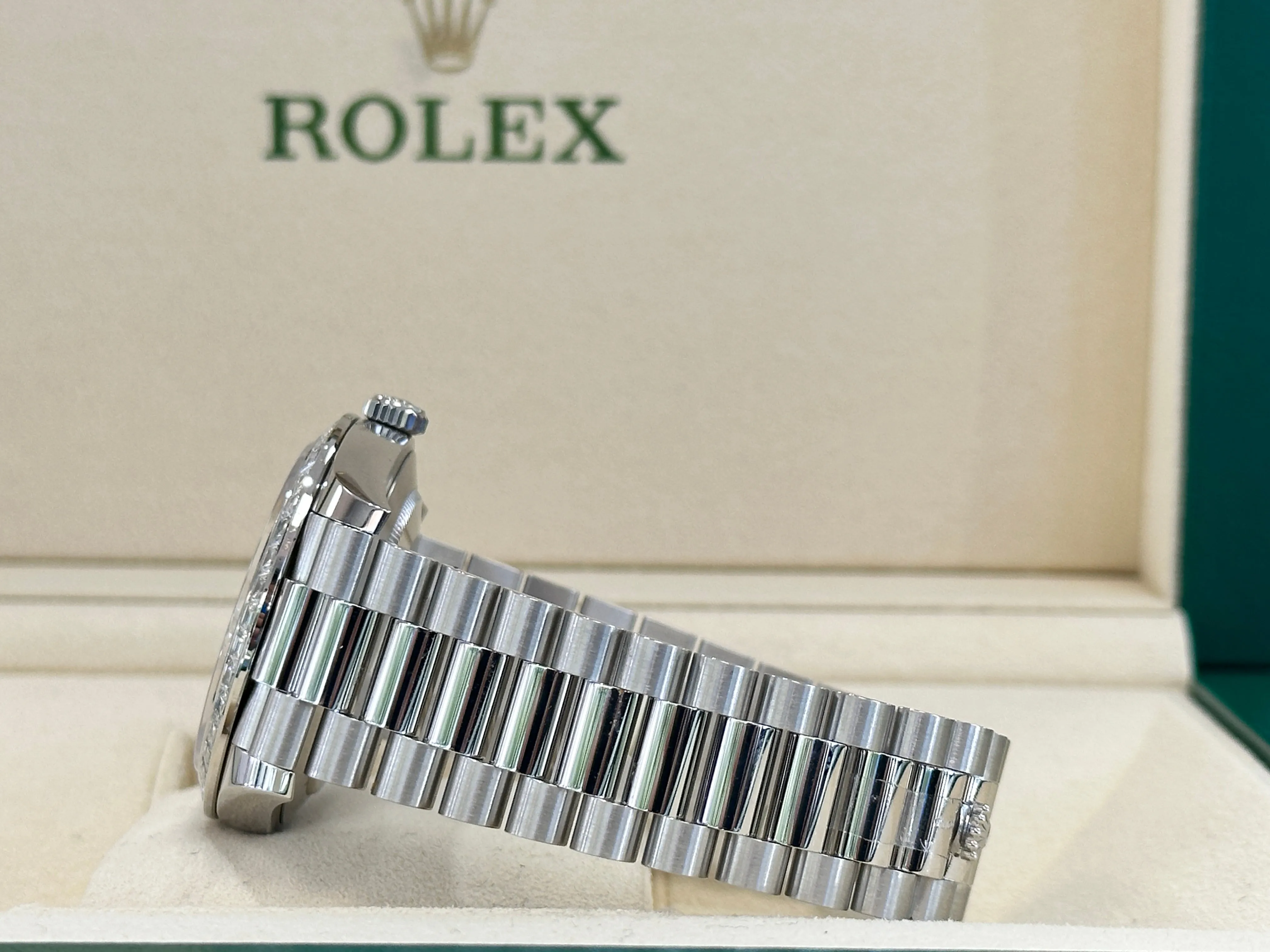   x Platinum Day-Date 40 228396TBR Factory Paved Diamond Sapphire Dial Baguette Diamond Bezel Box/Papers MINT
