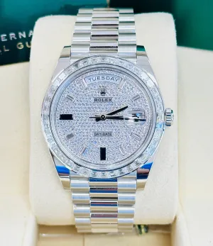   x Platinum Day-Date 40 228396TBR Factory Paved Diamond Sapphire Dial Baguette Diamond Bezel Box/Papers MINT   x day?date watch day date waterproof watch
