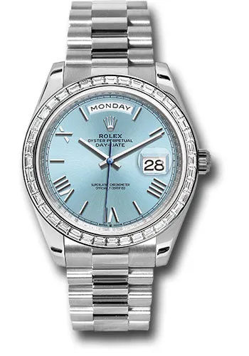   x Platinum Day-Date 40 Watch - Diamond Bezel - Ice Blue Roman Dial - President Bracelet - 228396tbr ibrp Day-Date Watches Affordable Day-Date Watch