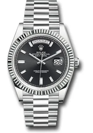  x Platinum Day-Date 40 Watch - Fluted Bezel - Bright Black Dial - President Bracelet - 228236 bkbdp Day-Date Watches Affordable Day-Date Watch
