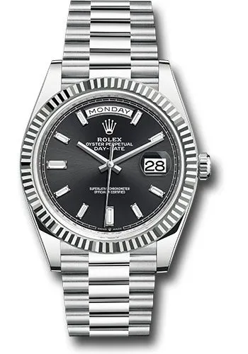   x Platinum Day-Date 40 Watch - Fluted Bezel - Bright Black Dial - President Bracelet - 228236 bkbdp Day-Date Watches Affordable Day-Date Watch