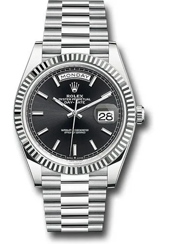   x Platinum Day-Date 40 Watch - Fluted Bezel - Bright Black Index Dial - President Bracelet - 228236 bkip Day-Date Watches Affordable Day-Date Watch