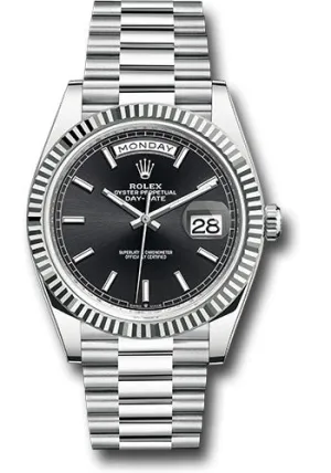   x Platinum Day-Date 40 Watch - Fluted Bezel - Bright Black Index Dial - President Bracelet - 228236 bkip Day-Date Watches Affordable Day-Date Watch