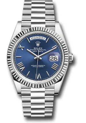  x Platinum Day-Date 40 Watch - Fluted Bezel - Bright Blue Roman Dial - President Bracelet - 228236 blrp Day-Date Watches Affordable Day-Date Watch