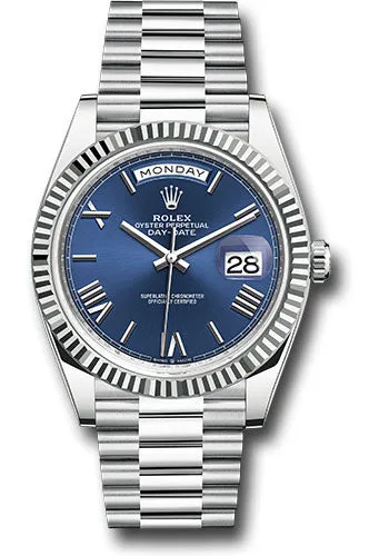   x Platinum Day-Date 40 Watch - Fluted Bezel - Bright Blue Roman Dial - President Bracelet - 228236 blrp Day-Date Watches Affordable Day-Date Watch