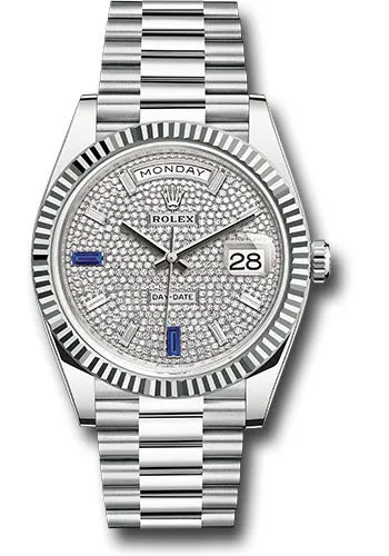   x Platinum Day-Date 40 Watch - Fluted Bezel - Diamond And Sapphire Paved Diamond Dial - President Bracelet - 228236 dp8d2sp Day-Date Watches Affordable Day-Date Watch