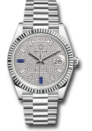  x Platinum Day-Date 40 Watch - Fluted Bezel - Diamond And Sapphire Paved Diamond Dial - President Bracelet - 228236 dp8d2sp Day-Date Watches Affordable Day-Date Watch