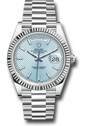   x Platinum Day-Date 40 Watch - Fluted Bezel - Ice Blue Diagonal Motif Index Dial - President Bracelet - 228236 ibdmip Day-Date Watches Affordable Day-Date Watch