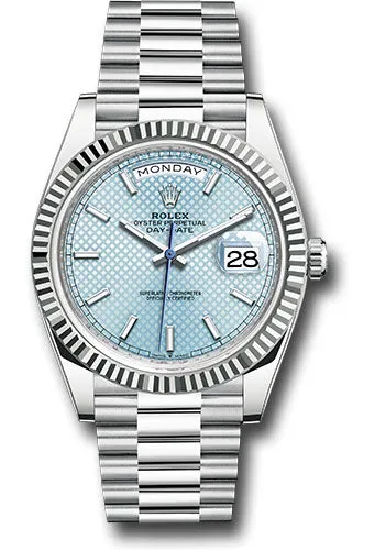   x Platinum Day-Date 40 Watch - Fluted Bezel - Ice Blue Diagonal Motif Index Dial - President Bracelet - 228236 ibdmip Day-Date Watches Affordable Day-Date Watch