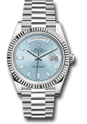  x Platinum Day-Date 40 Watch - Fluted Bezel - Ice Blue Dial - President Bracelet - 228236 ibbdp Day-Date Watches Affordable Day-Date Watch