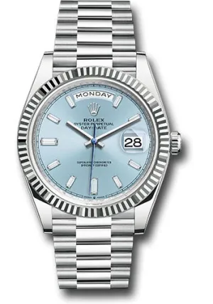   x Platinum Day-Date 40 Watch - Fluted Bezel - Ice Blue Dial - President Bracelet - 228236 ibbdp Day-Date Watches Affordable Day-Date Watch