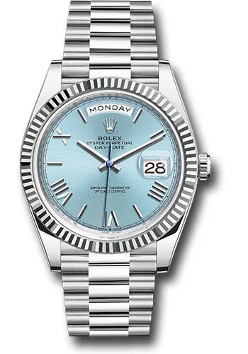   x Platinum Day-Date 40 Watch - Fluted Bezel - Ice Blue Roman Dial - President Bracelet - 228236 ibrp Day-Date Watches Affordable Day-Date Watch